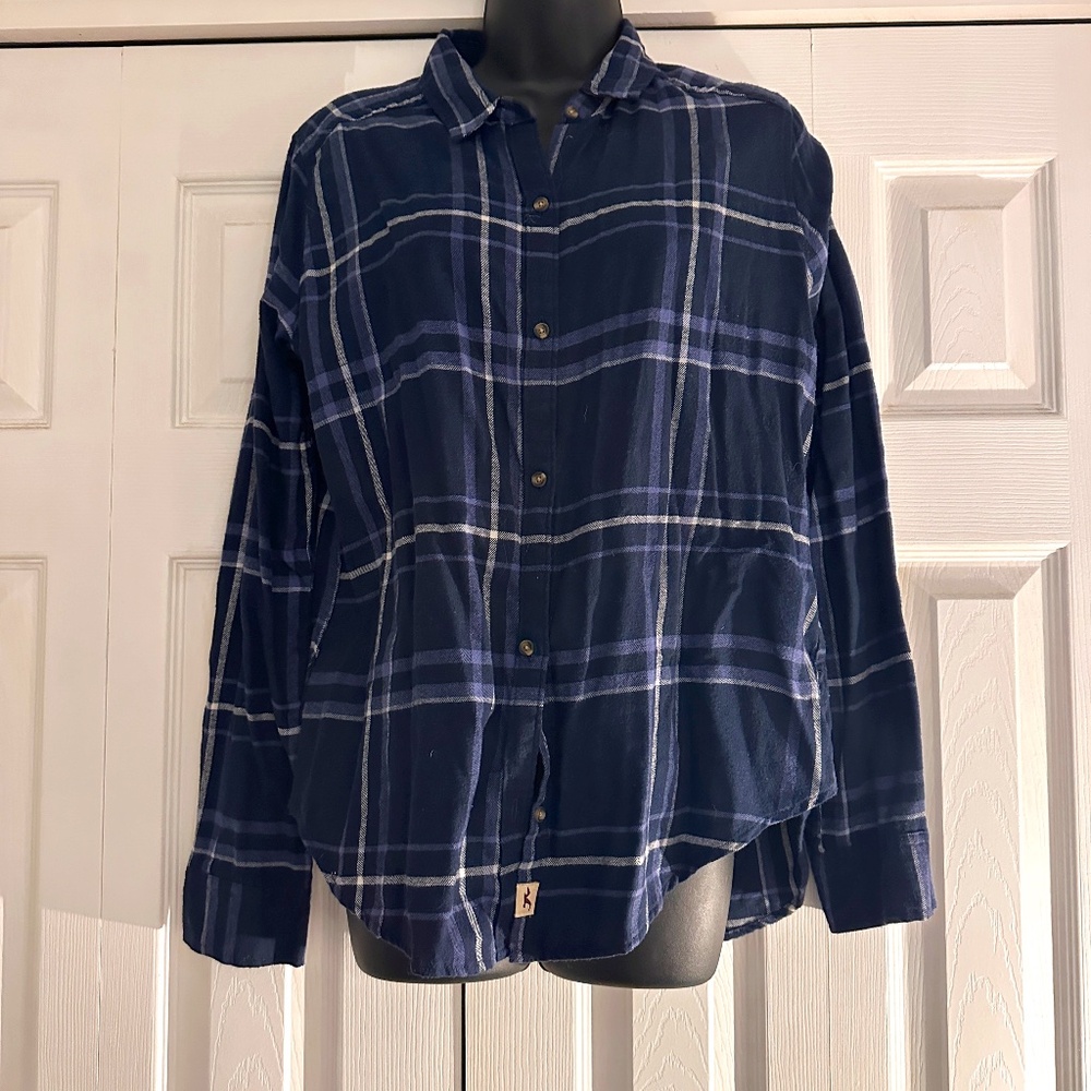 Hollister Flannel Shirt - Navy & White Plaid - Size M